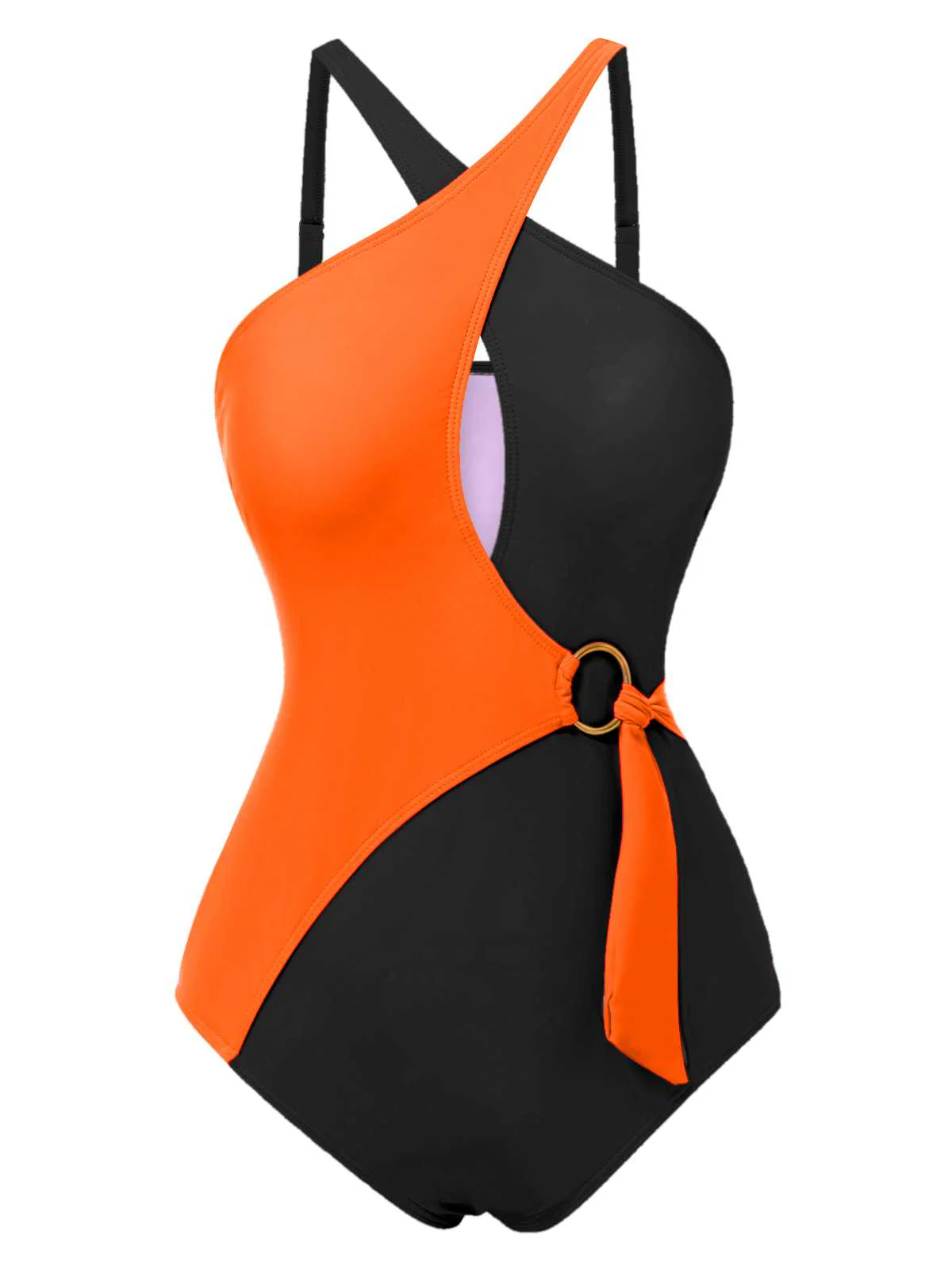 1980s Contrast Cross Strap Ring-Tie One-Piece Swimsuit - Image 4