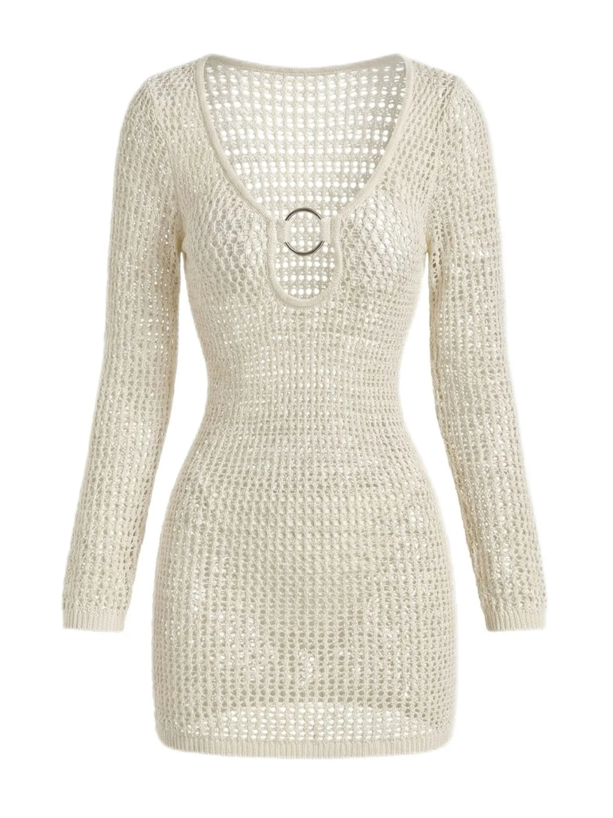 1980s Crochet Knit Cutout Ring Long Sleeve Cover-Up - Image 2