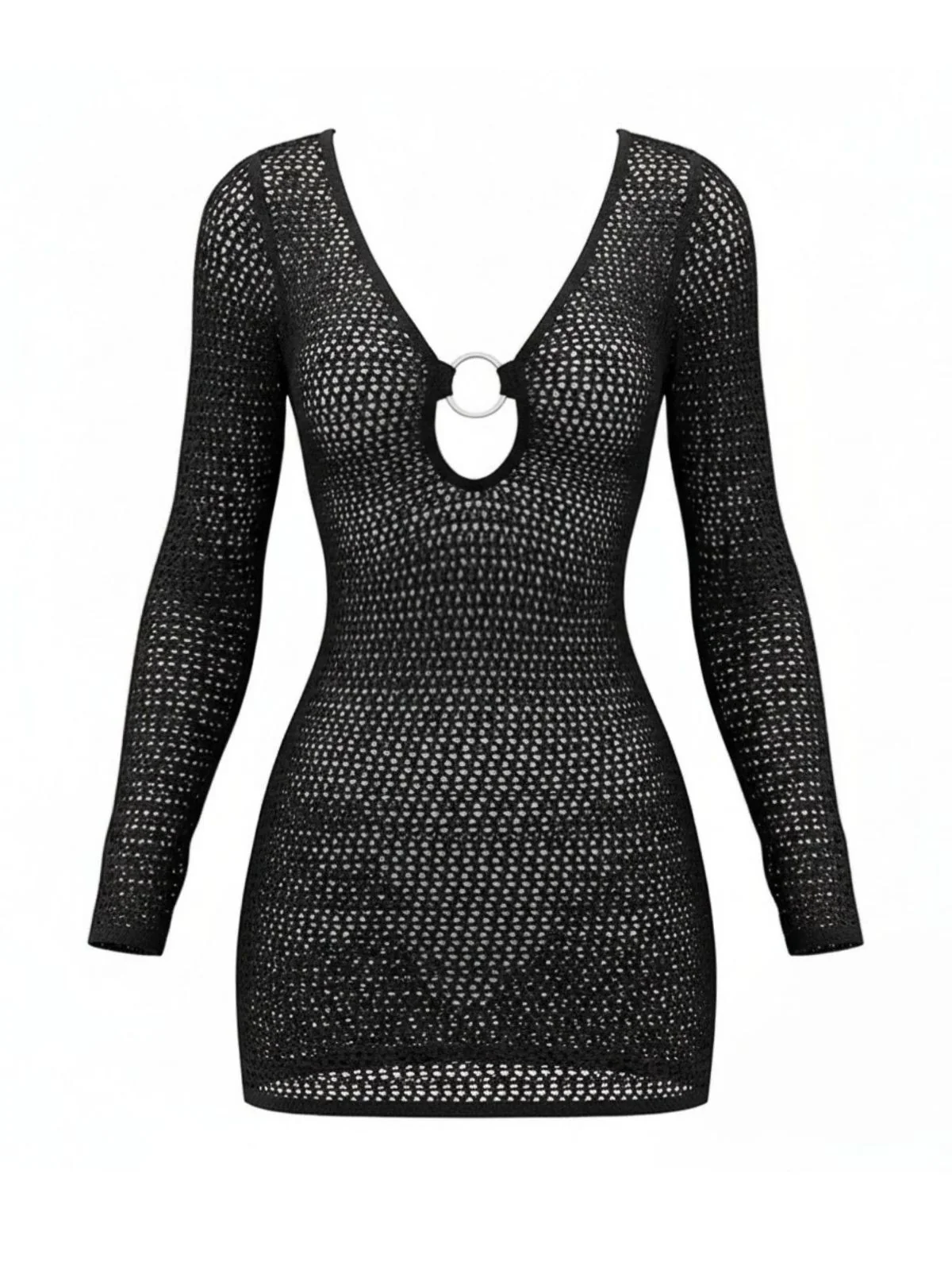 1980s Crochet Knit Cutout Ring Long Sleeve Cover-Up - Image 8