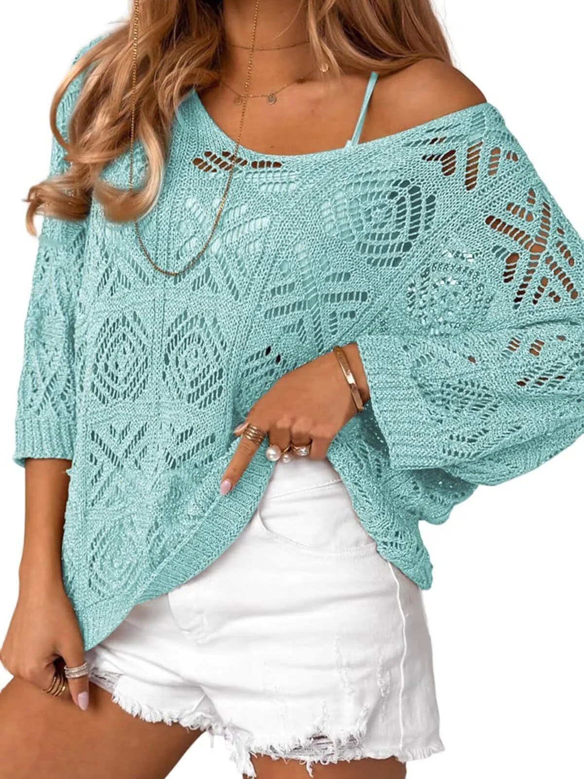 1980s Crocheted Open-Knit Off-Shoulder Cover-Up - Image 5