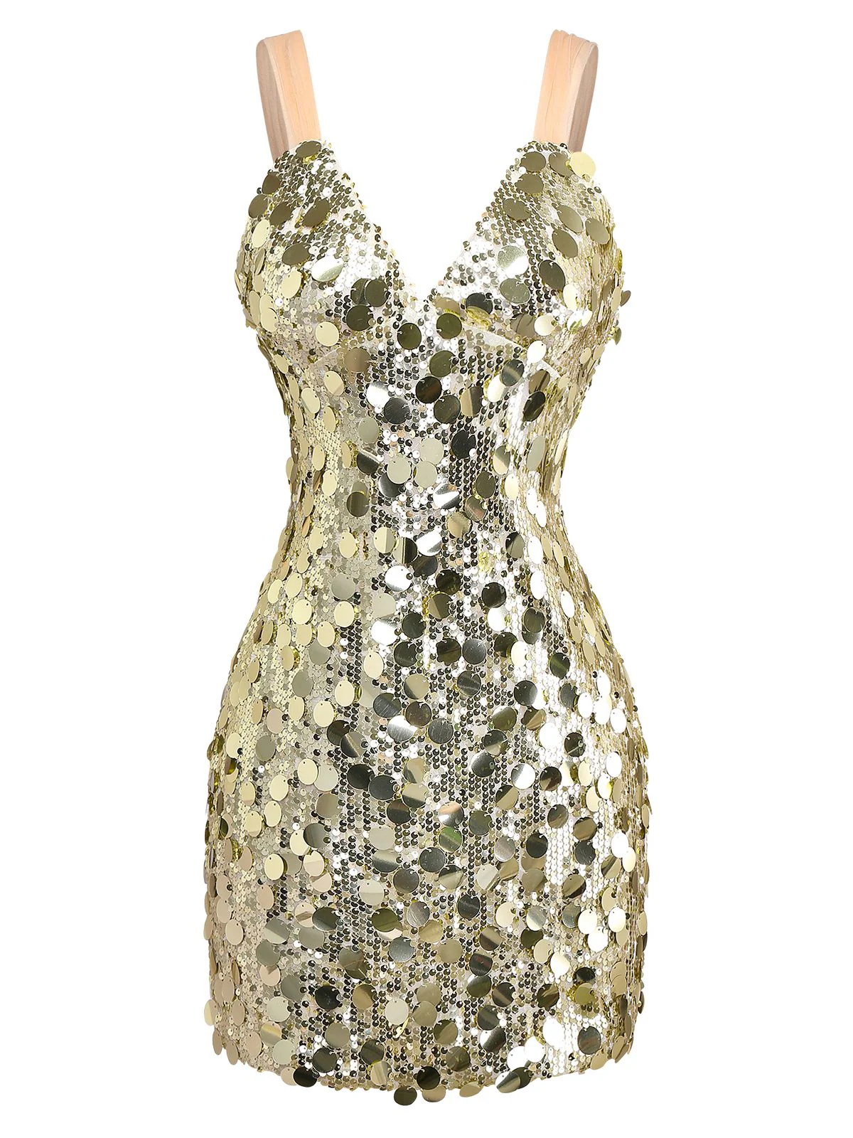 1980s Deep V-Neck Mesh Sequined Lace-Up Dress - Image 2