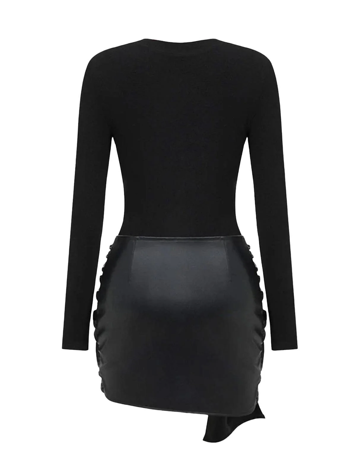 1980s Faux Leather Bow Long Sleeve Dress - Image 2