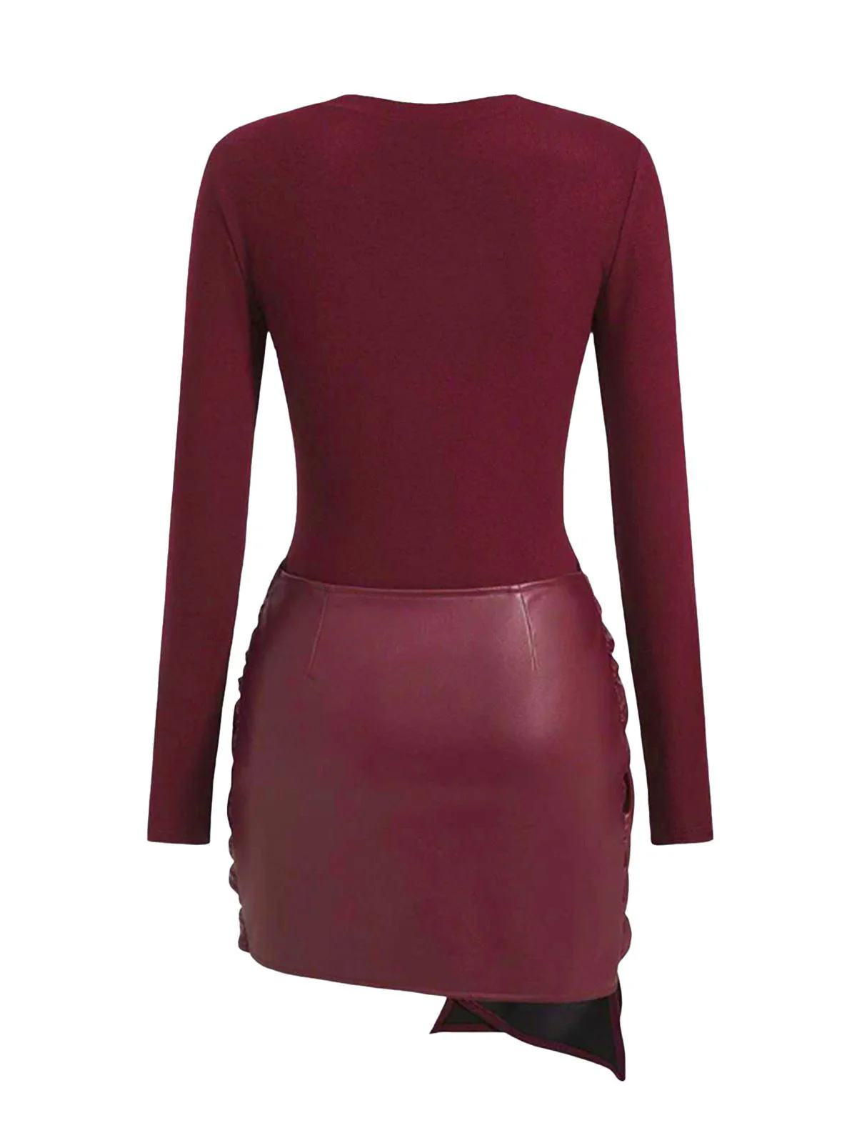 1980s Faux Leather Bow Long Sleeve Dress - Image 6