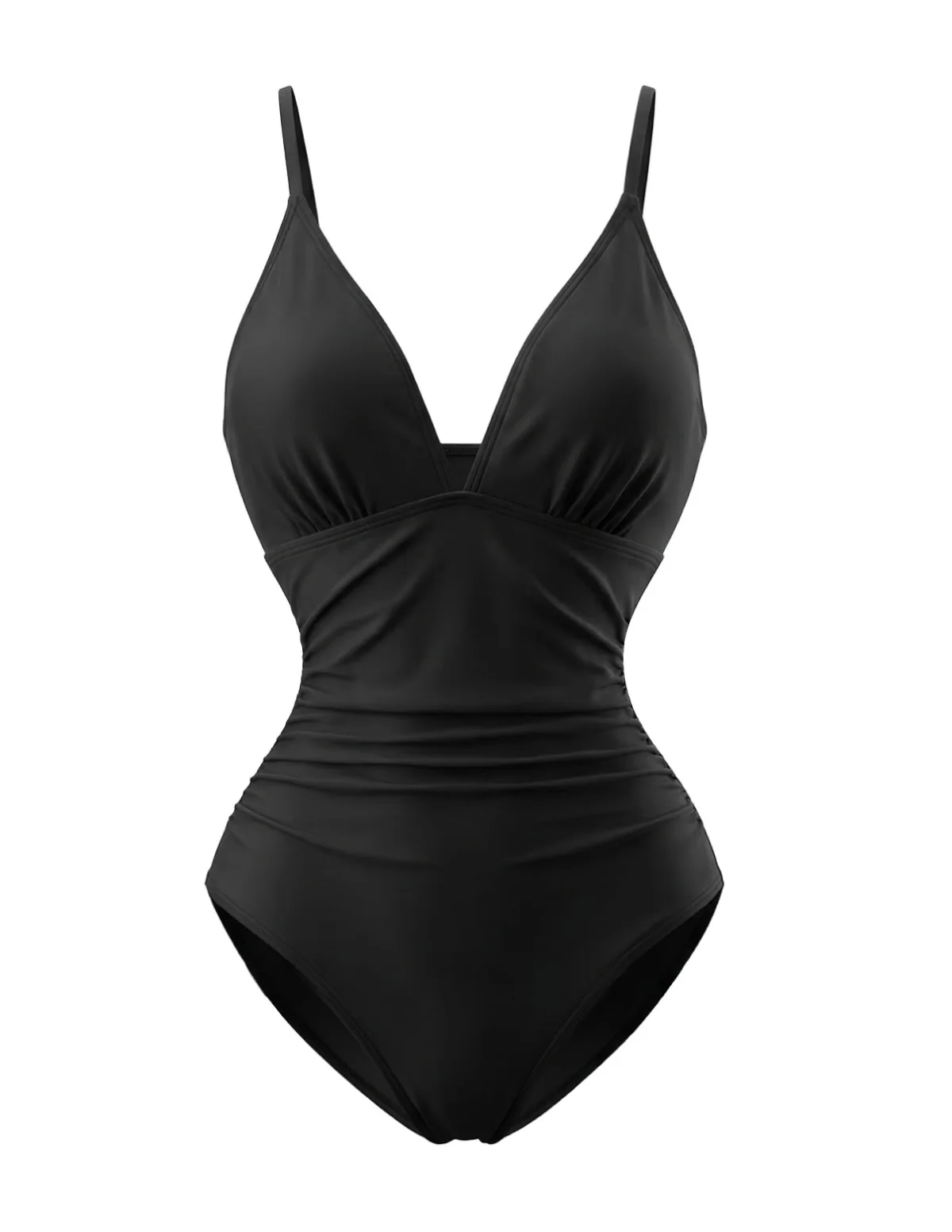 1980s Floral V-Neck Ruched One-Piece Swimsuit - Image 8