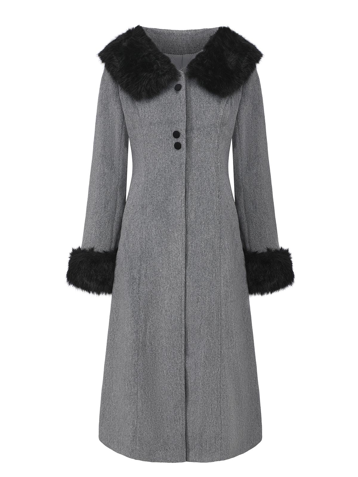 1980s Fur Trim Solid Faux-Wool Coat - Image 2