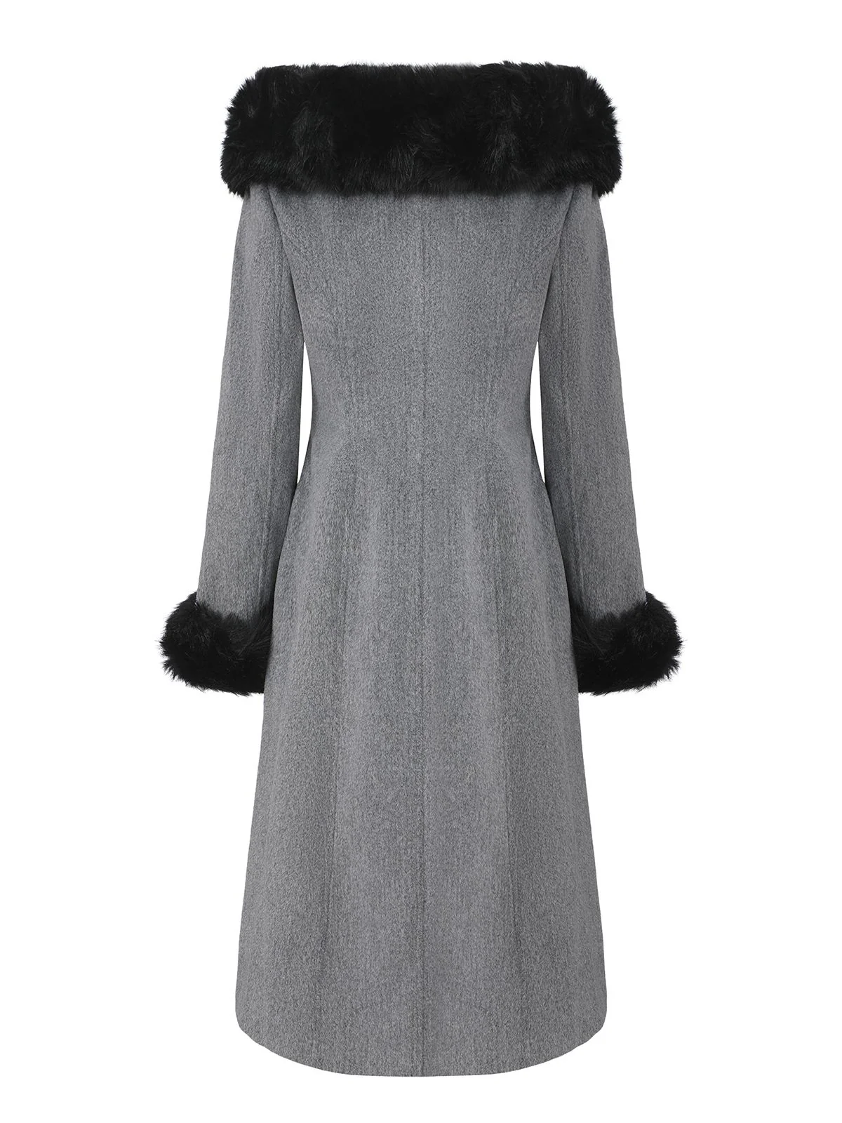 1980s Fur Trim Solid Faux-Wool Coat - Image 3