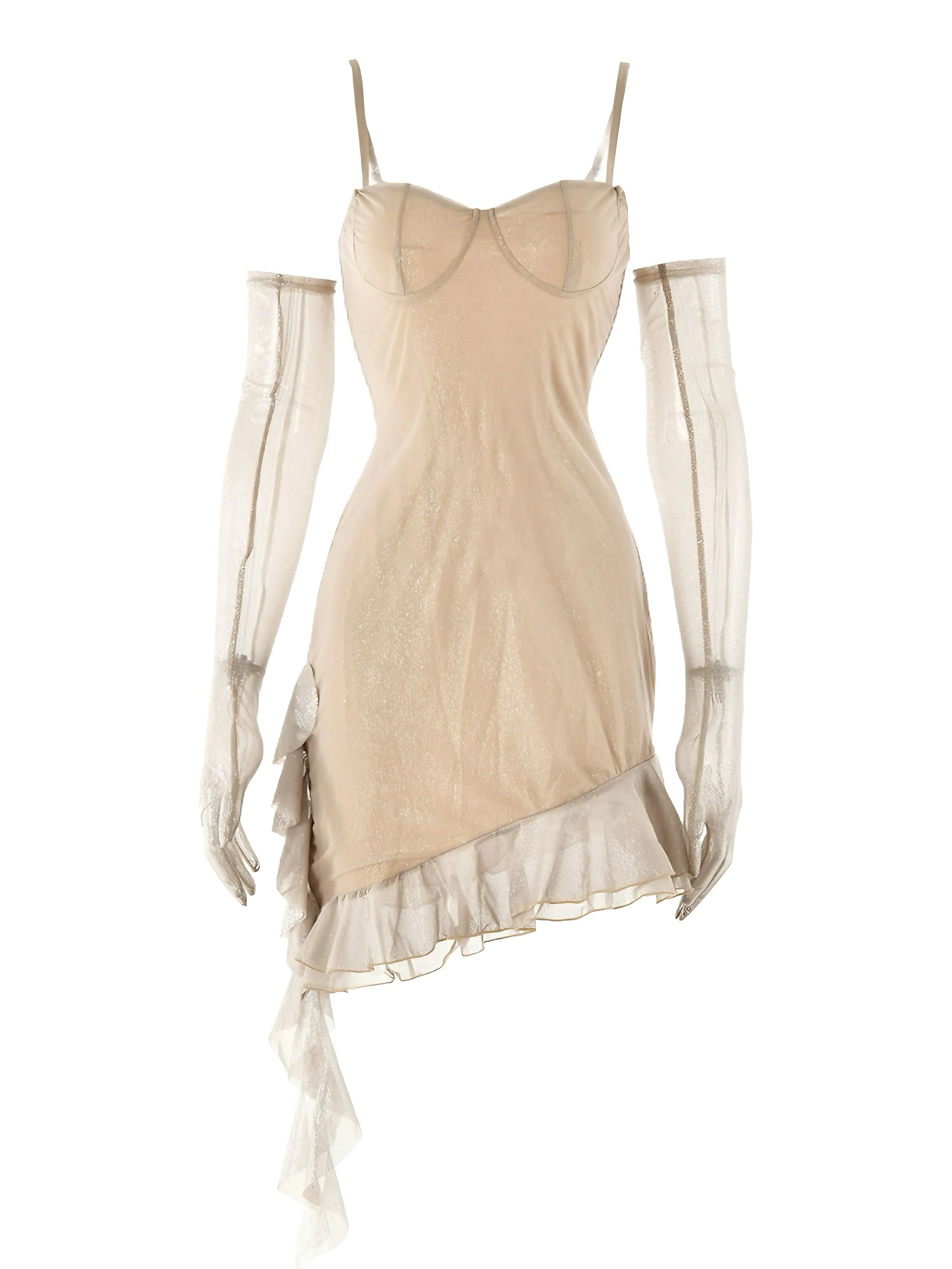 1980s Glitter Ruffled Spaghetti Strap Bodycon Dress - Image 6