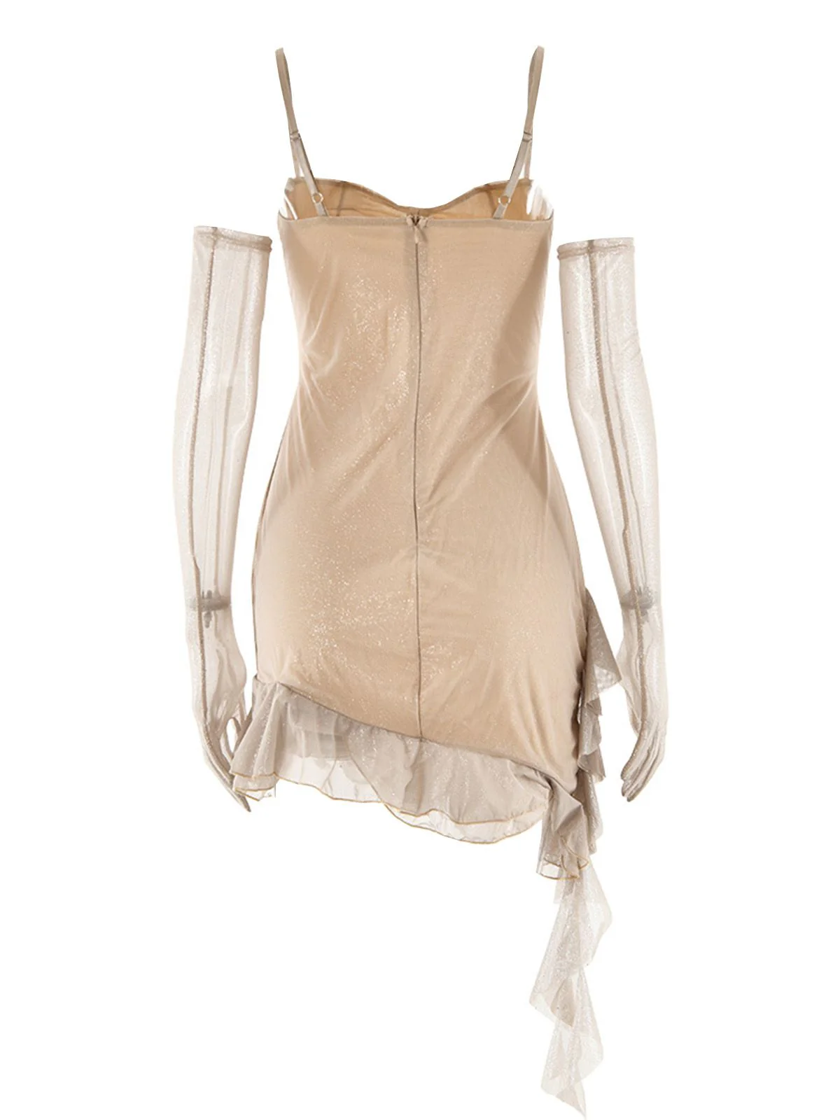 1980s Glitter Ruffled Spaghetti Strap Bodycon Dress - Image 7