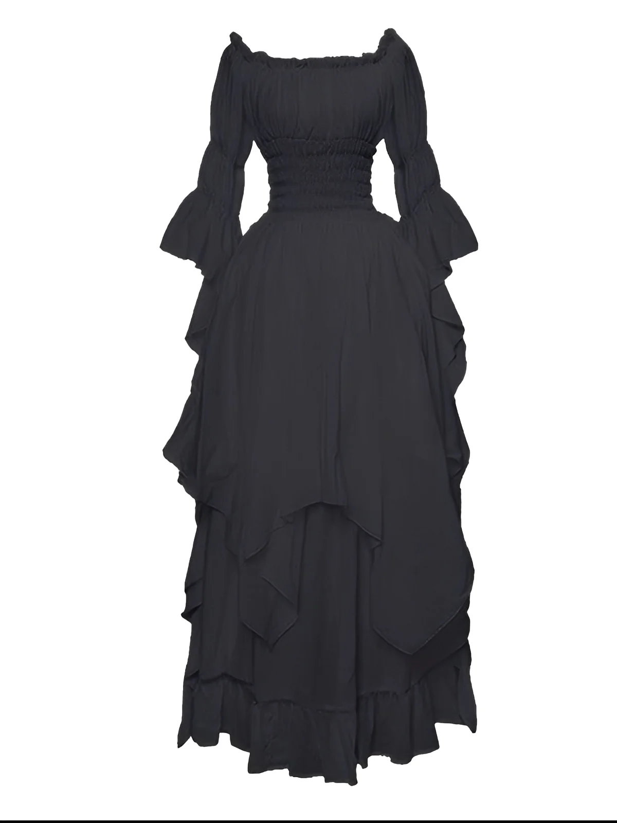1980s Gothic Bell Sleeve Irregular Hem Dress - Image 3