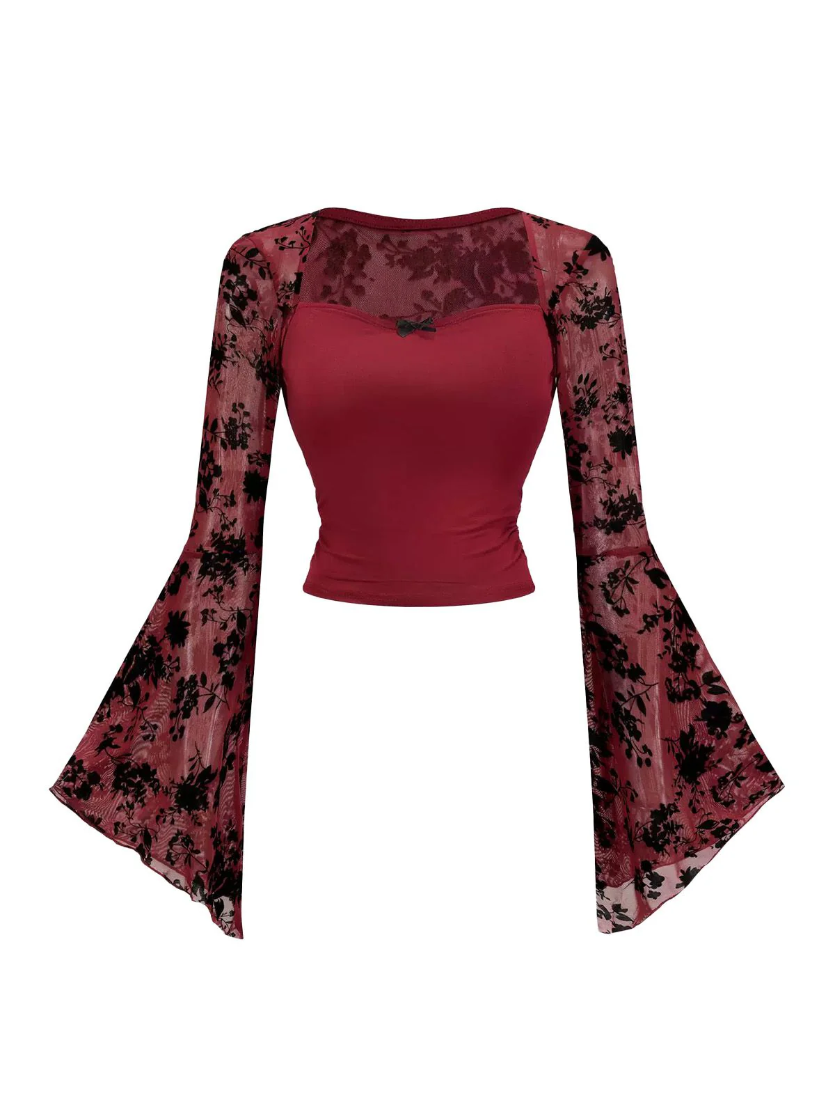 1980s Gothic Lace Mesh Bell Sleeve Top - Image 4