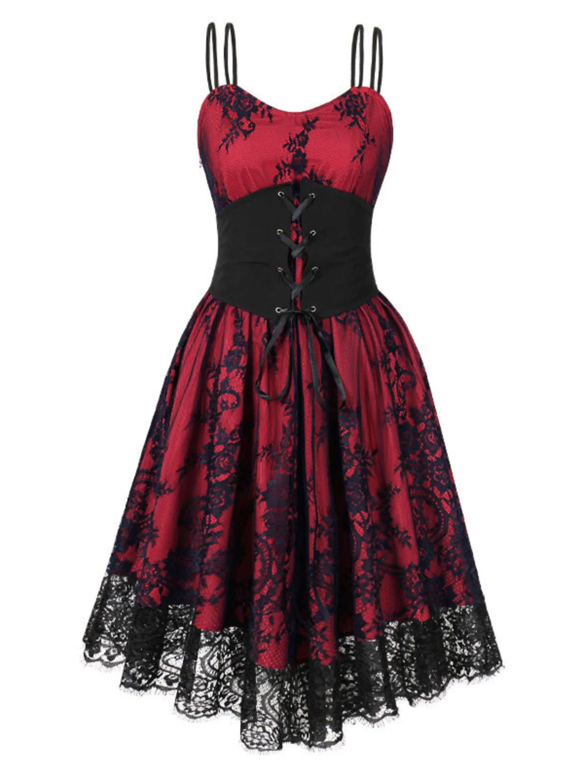 1980s Gothic Punk Eyelash Lace Waistband Dress - Image 3