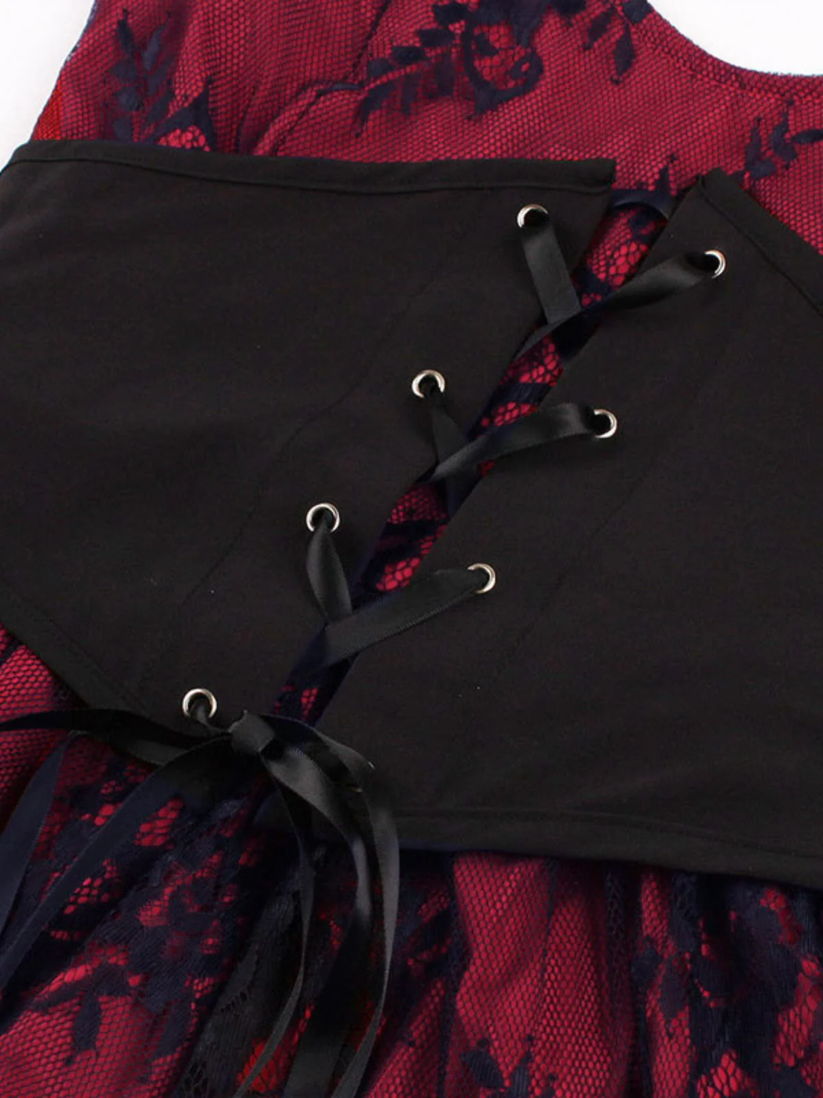 1980s Gothic Punk Eyelash Lace Waistband Dress - Image 6