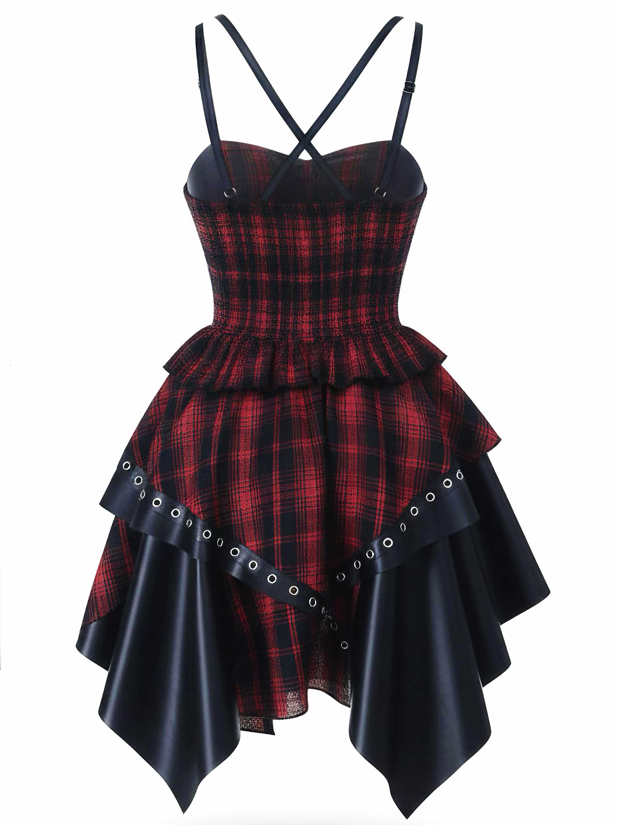 1980s Gothic Punk Leather Plaids Corset Dress - Image 2