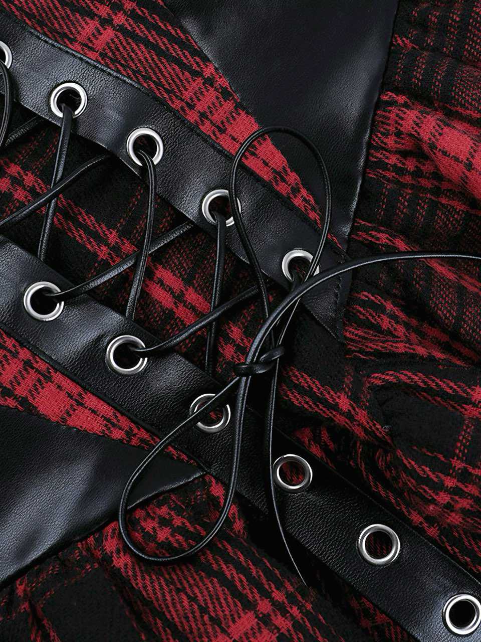 1980s Gothic Punk Leather Plaids Corset Dress - Image 3