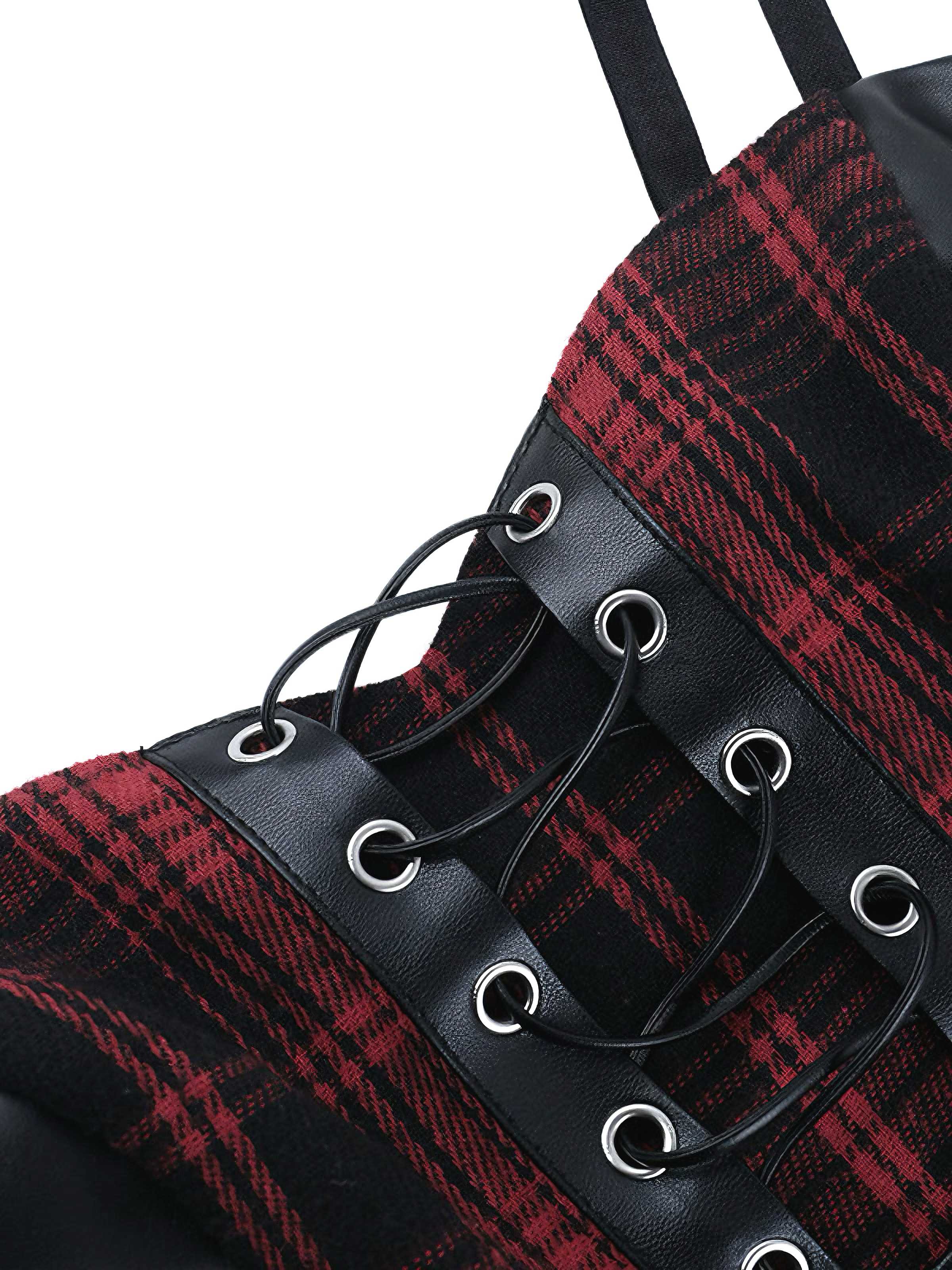1980s Gothic Punk Leather Plaids Corset Dress - Image 4