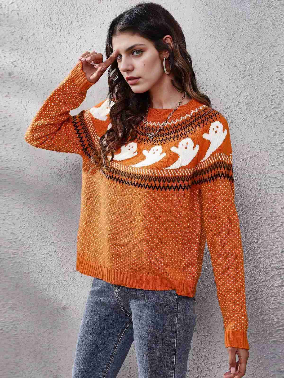 1980s Halloween Boo Polka Dot Knitted Sweater - Image 2