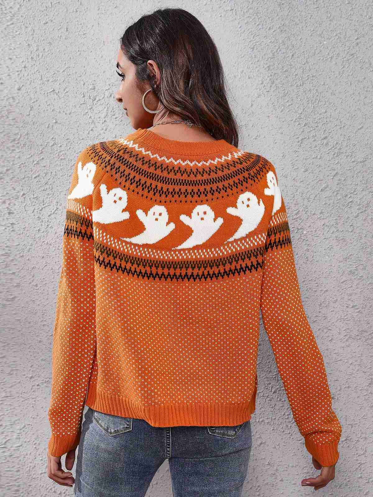 1980s Halloween Boo Polka Dot Knitted Sweater - Image 3