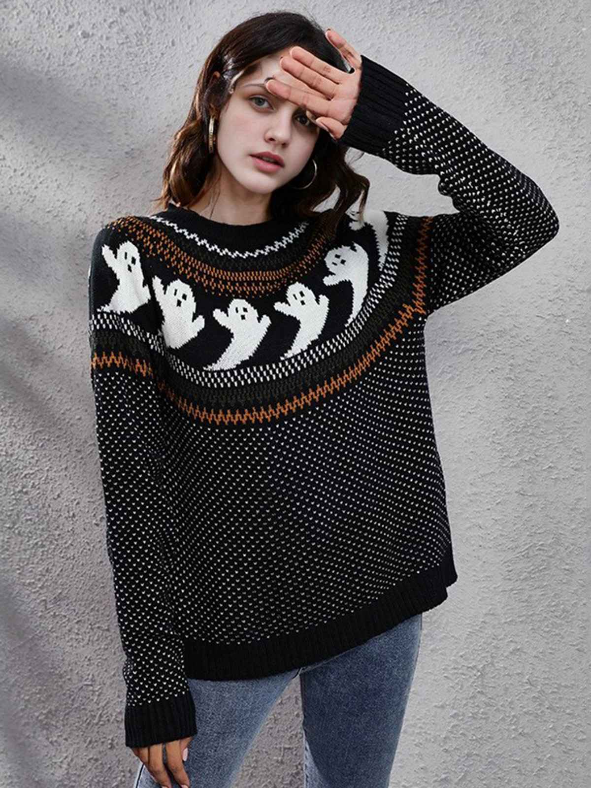 1980s Halloween Boo Polka Dot Knitted Sweater - Image 4