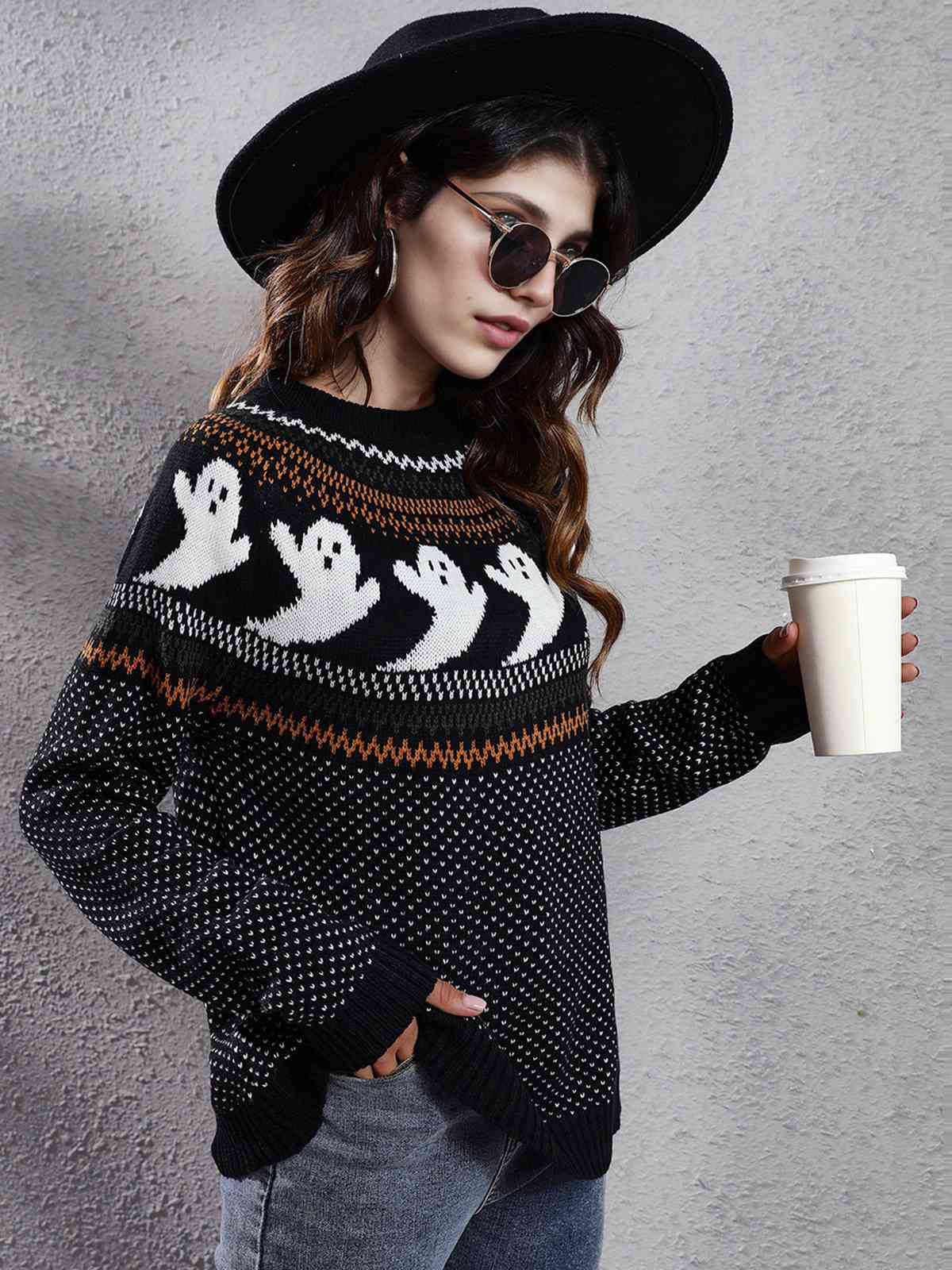 1980s Halloween Boo Polka Dot Knitted Sweater - Image 5