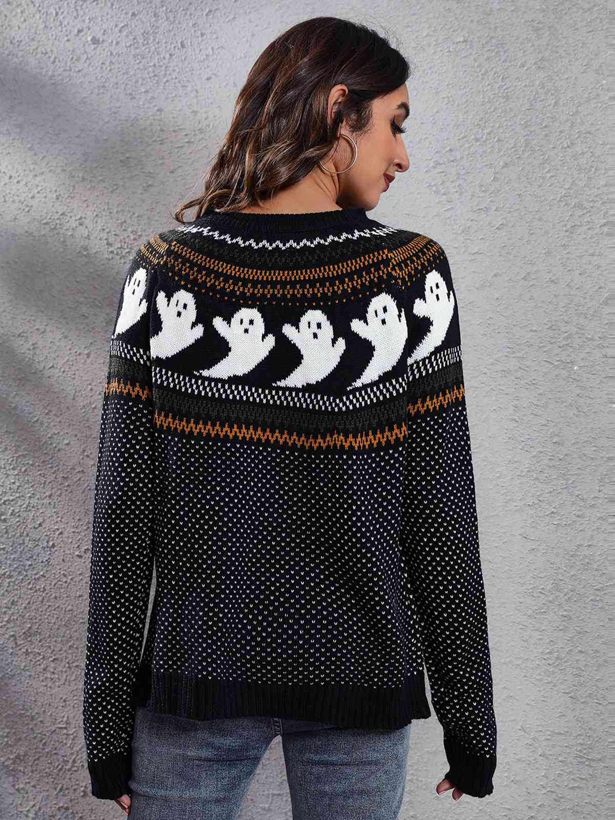 1980s Halloween Boo Polka Dot Knitted Sweater - Image 6