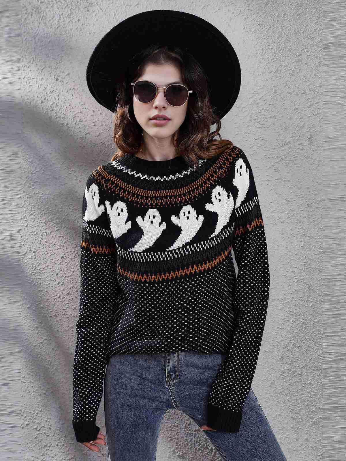 1980s Halloween Boo Polka Dot Knitted Sweater - Image 7