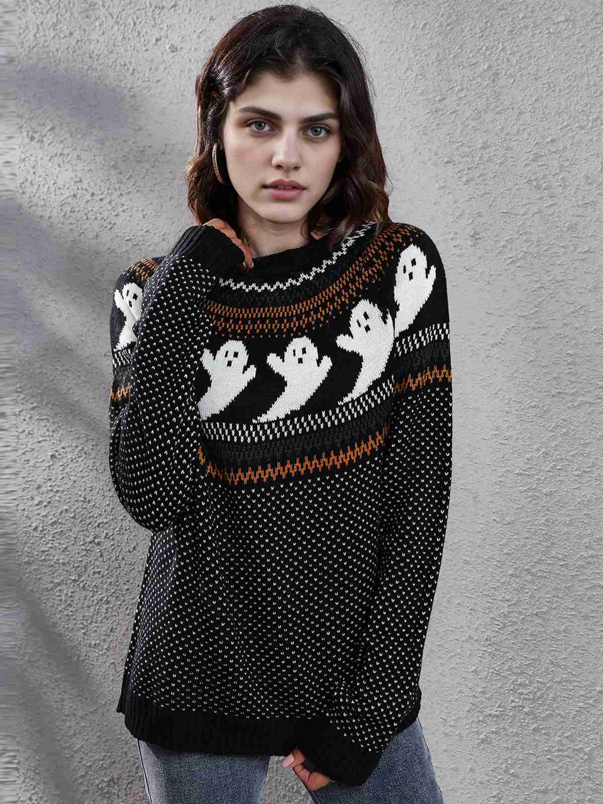 1980s Halloween Boo Polka Dot Knitted Sweater - Image 8