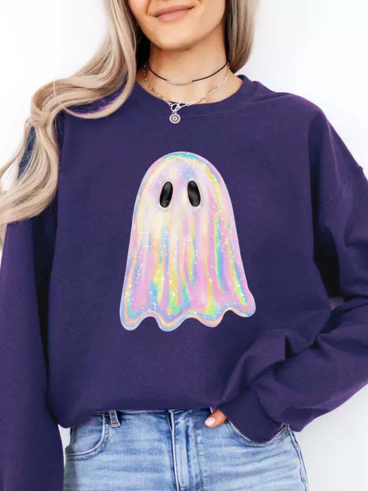 1980s Halloween Ghost Pumpkin Vintage Sweatshirt - Image 14