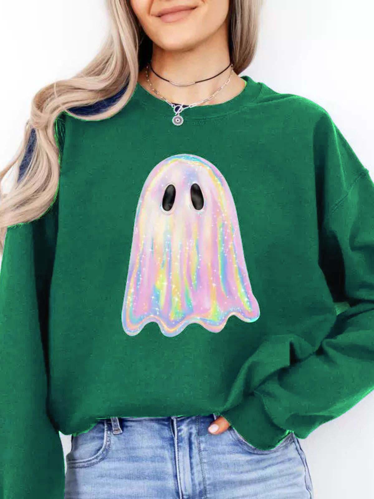 1980s Halloween Ghost Pumpkin Vintage Sweatshirt - Image 8