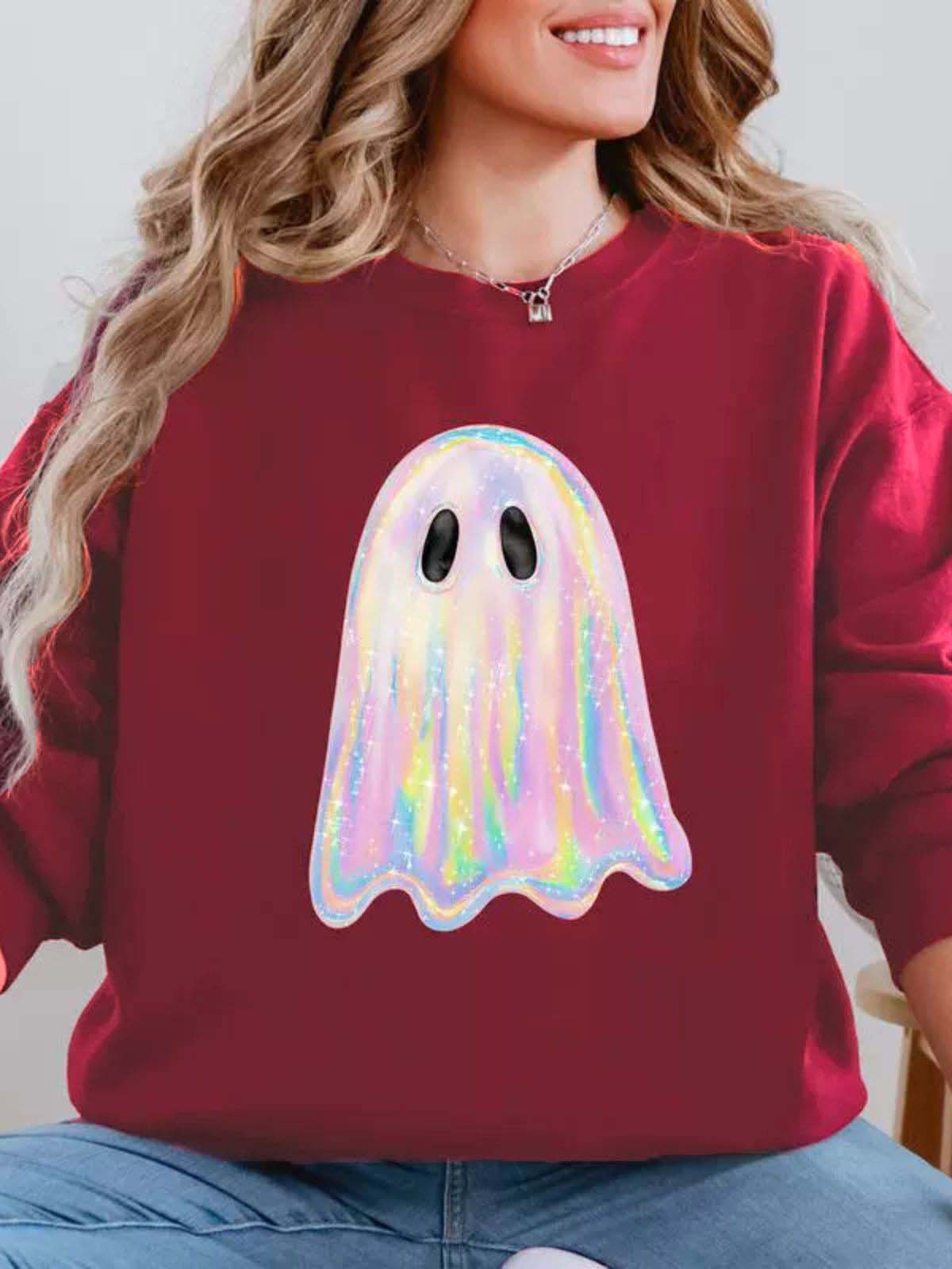 1980s Halloween Ghost Pumpkin Vintage Sweatshirt - Image 4