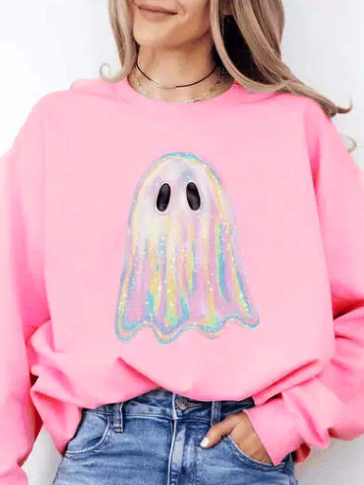 1980s Halloween Ghost Pumpkin Vintage Sweatshirt - Image 2