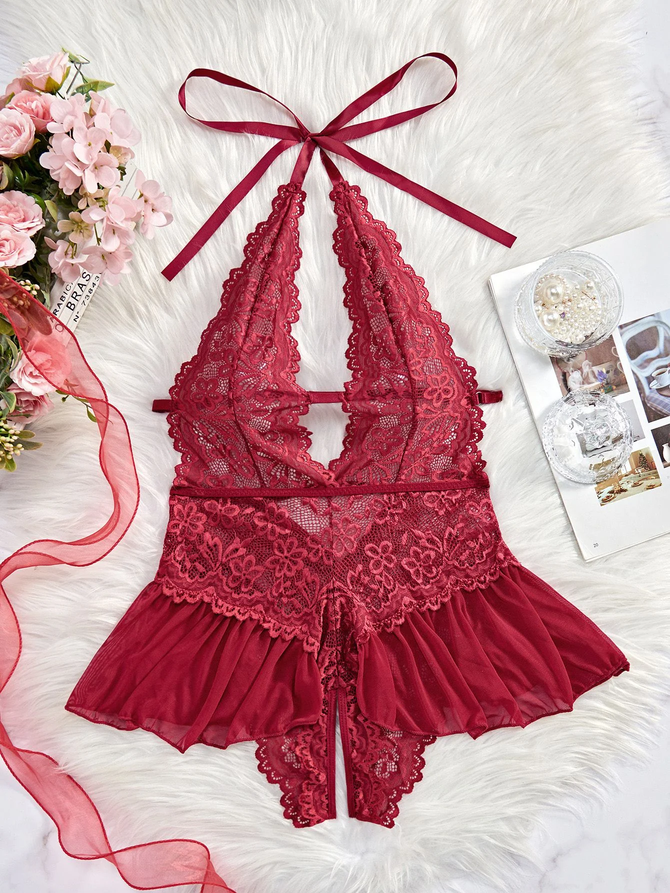1980s Halter Lace Lingerie with Leopard Print Skirt - Image 13