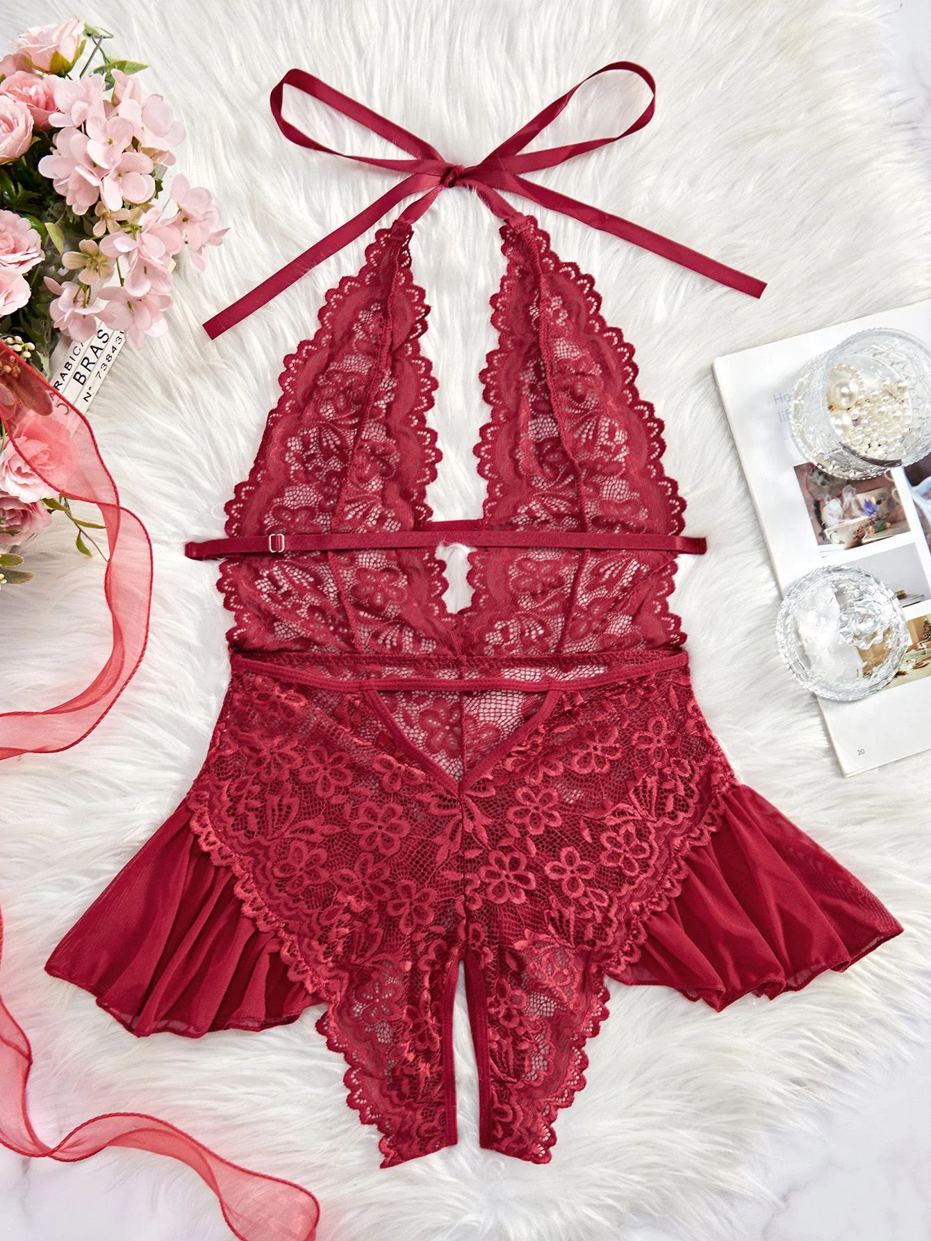 1980s Halter Lace Lingerie with Leopard Print Skirt - Image 15