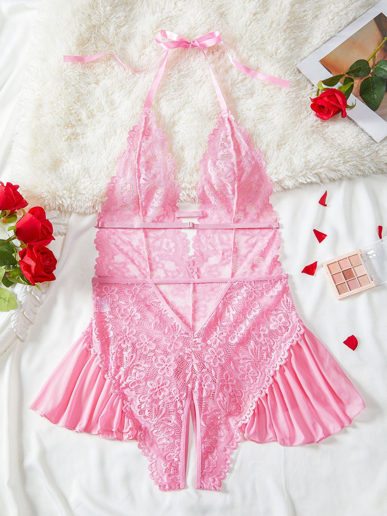 1980s Halter Lace Lingerie with Leopard Print Skirt - Image 4