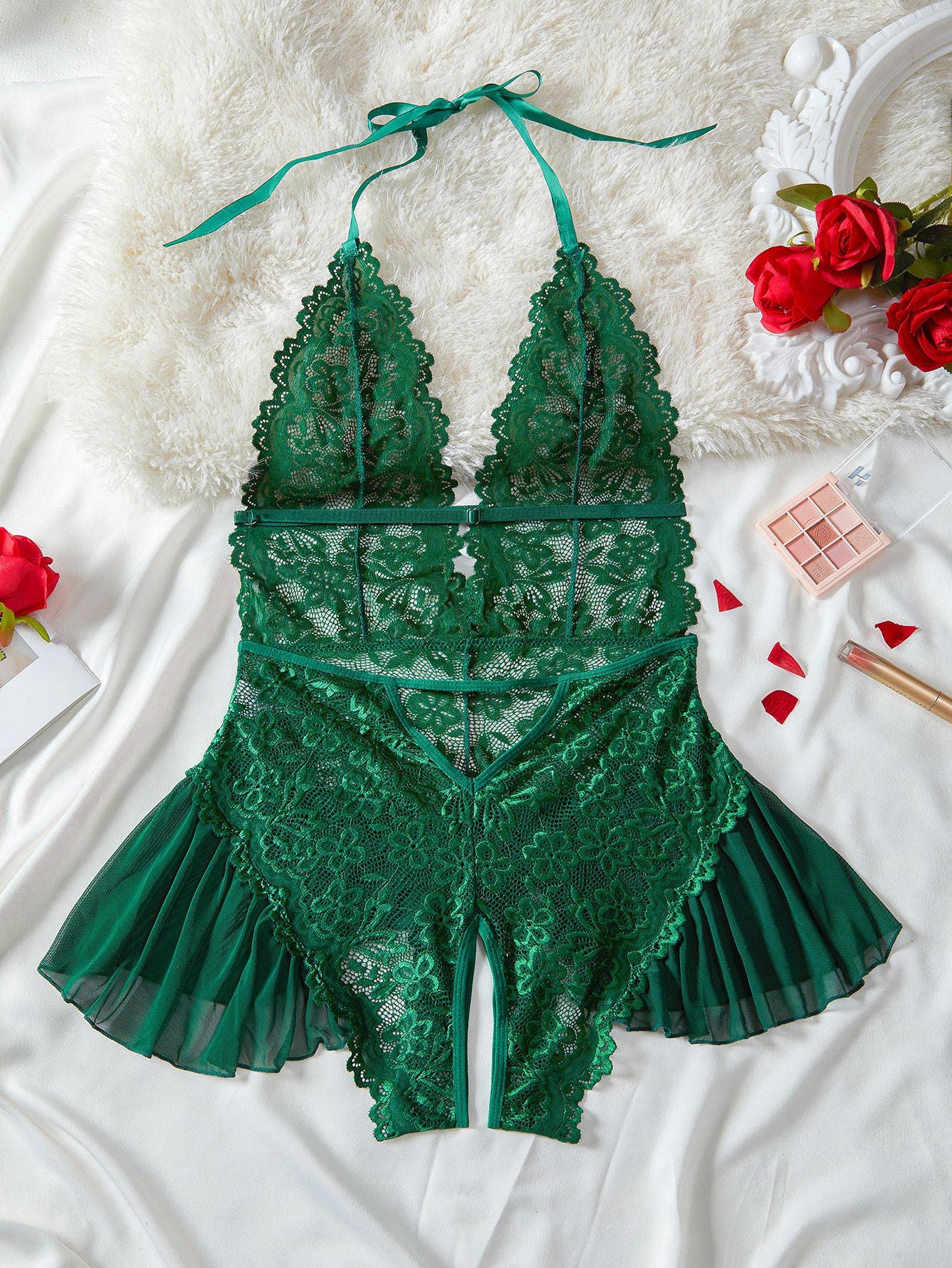 1980s Halter Lace Lingerie with Leopard Print Skirt - Image 9