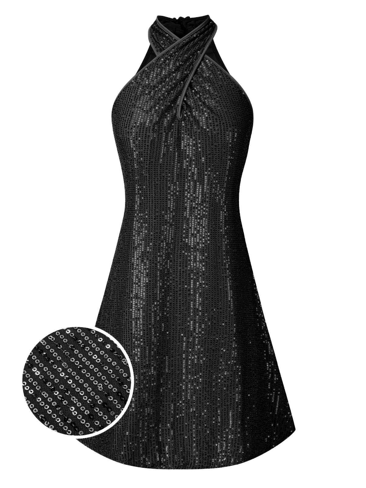 1980s Halter Off-Shoulder Sequined Dress - Image 5