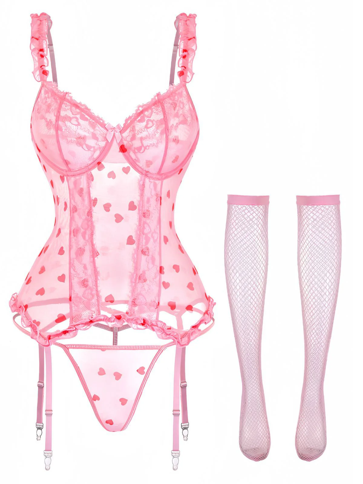 1980s Heart Lace Sheer Bodysuit Nighties - Image 2