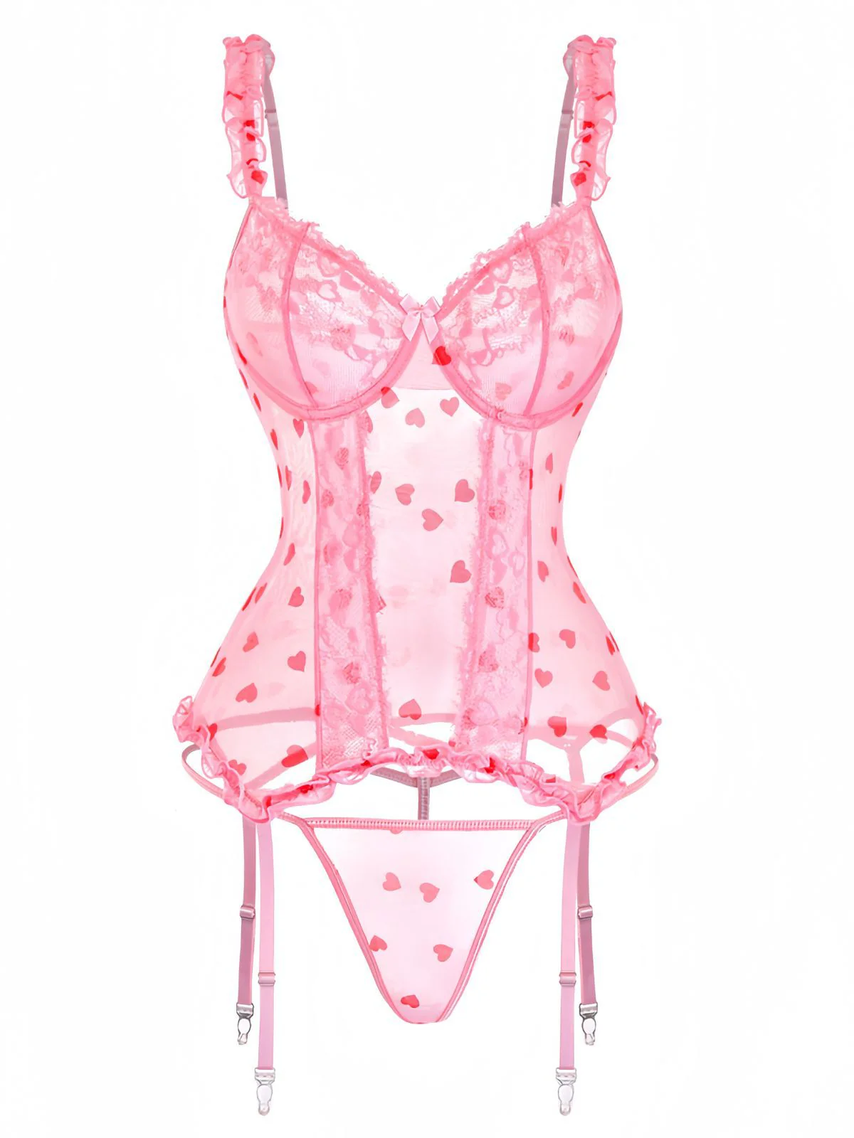 1980s Heart Lace Sheer Bodysuit Nighties - Image 3