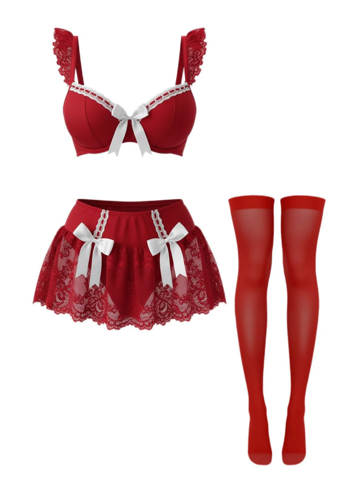 1980s Lace Bow Maid Costume Loungewear Set - Image 4