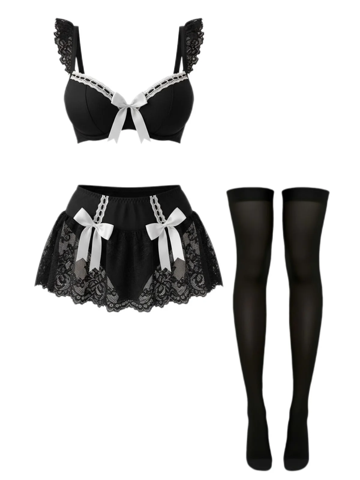 1980s Lace Bow Maid Costume Loungewear Set - Image 7