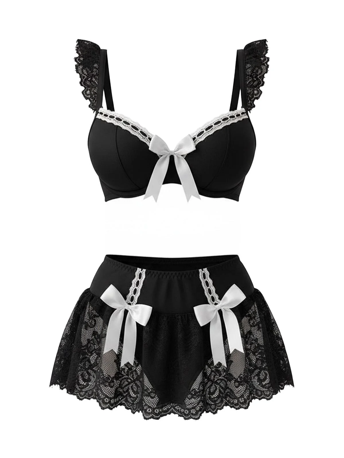 1980s Lace Bow Maid Costume Loungewear Set - Image 9