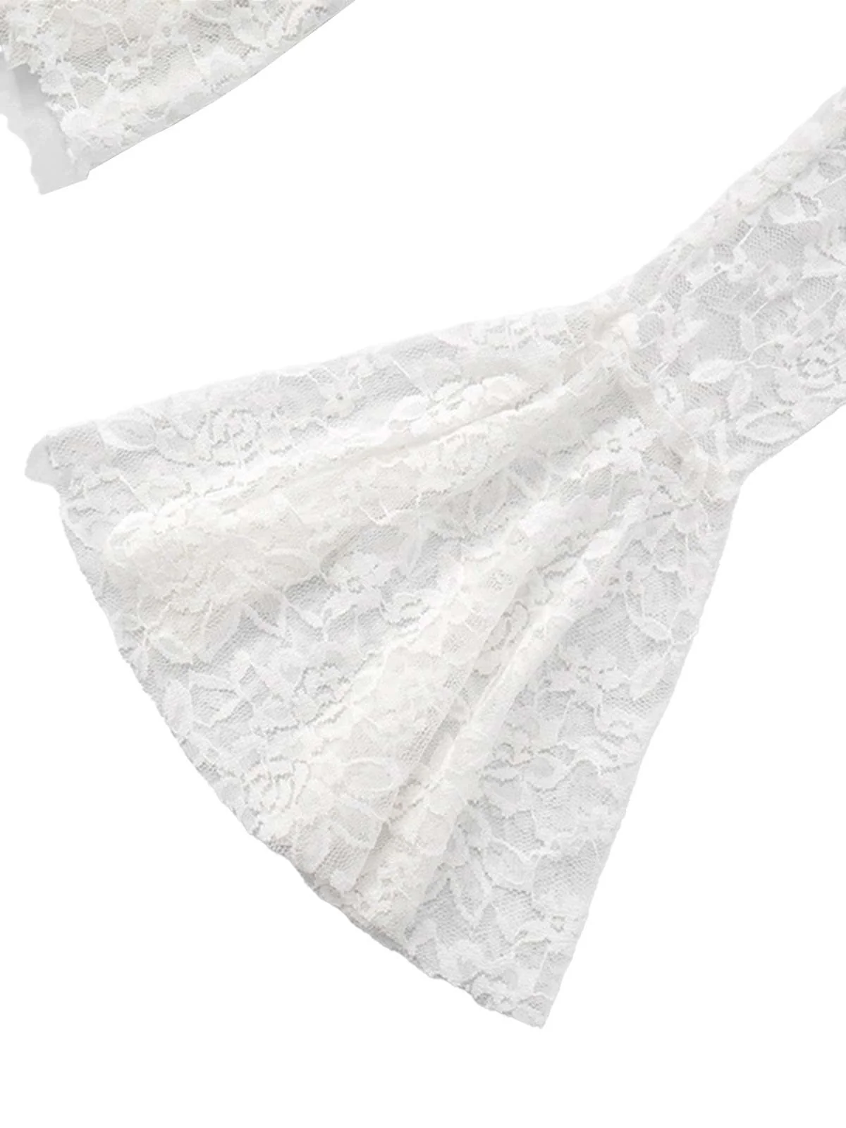 1980s Lace Ribbon Tie Ruffle Bell-Sleeve Romper Dress - Image 11