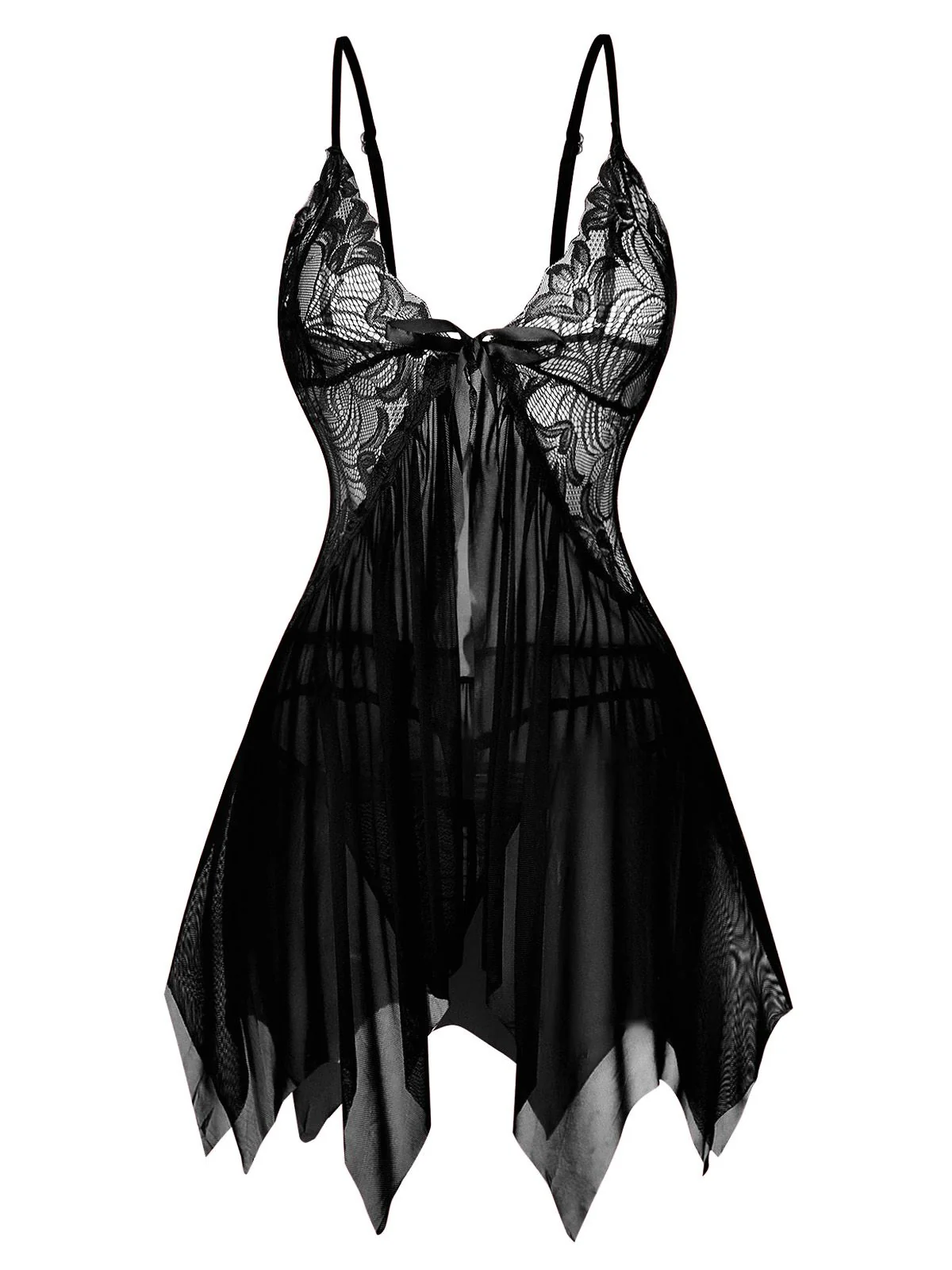 1980s Lace Satin Ribbon Babydoll Lingerie Set - Image 16