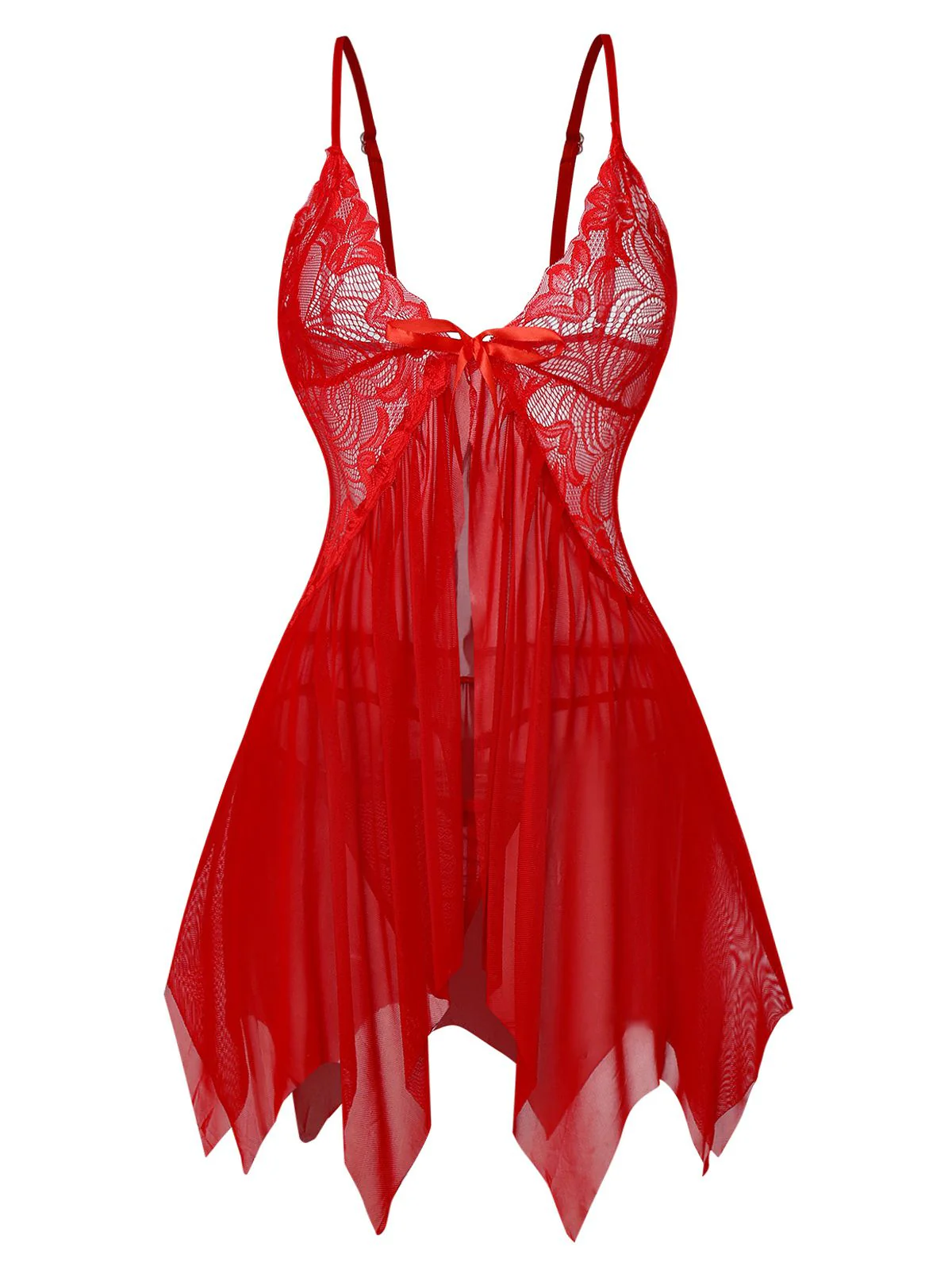 1980s Lace Satin Ribbon Babydoll Lingerie Set - Image 2