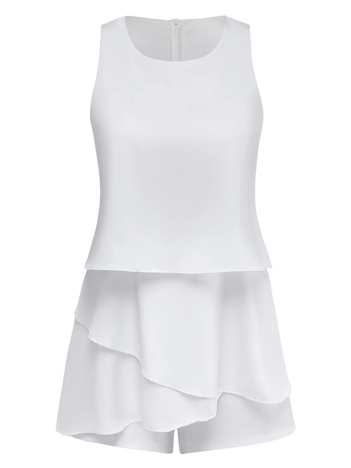 1980s Layered Ruffle Solid Sleeveless Romper - Image 2