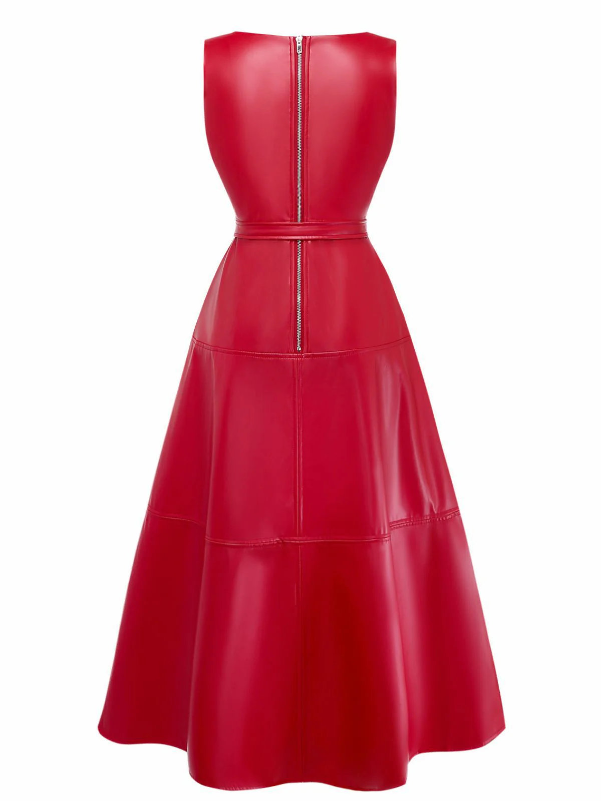 1980s Leather Solid A-Line Sleeveless Dress - Image 2