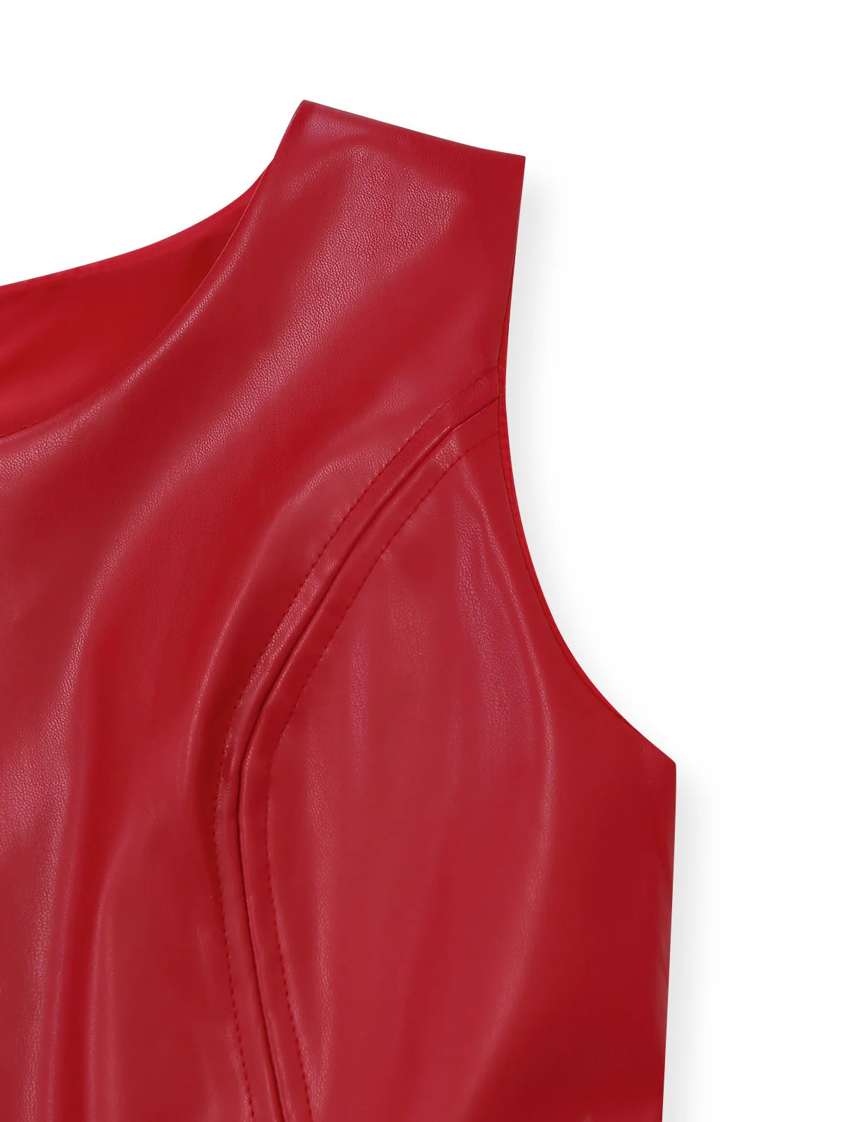 1980s Leather Solid A-Line Sleeveless Dress - Image 4