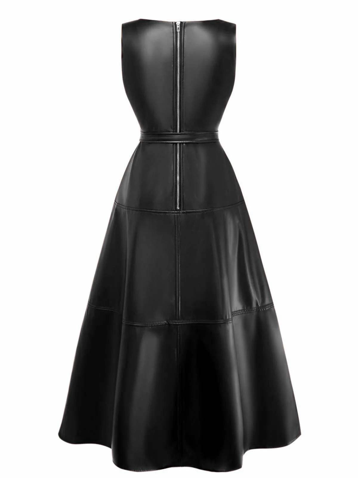 1980s Leather Solid A-Line Sleeveless Dress - Image 8