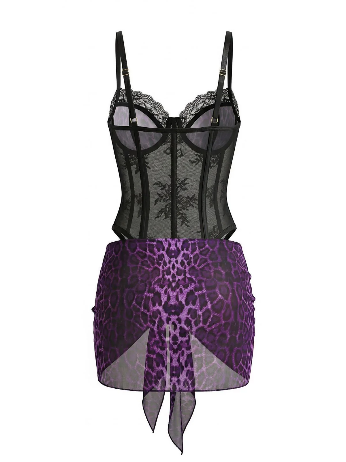 1980s Leopard Lace Bodysuit with Apron Lingerie Set - Image 3