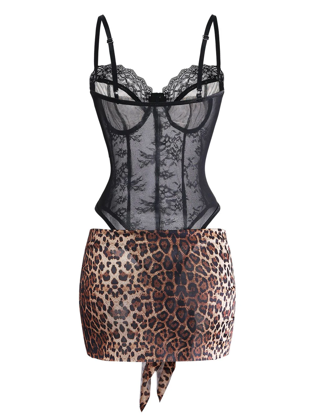1980s Leopard Lace Bodysuit with Apron Lingerie Set - Image 9