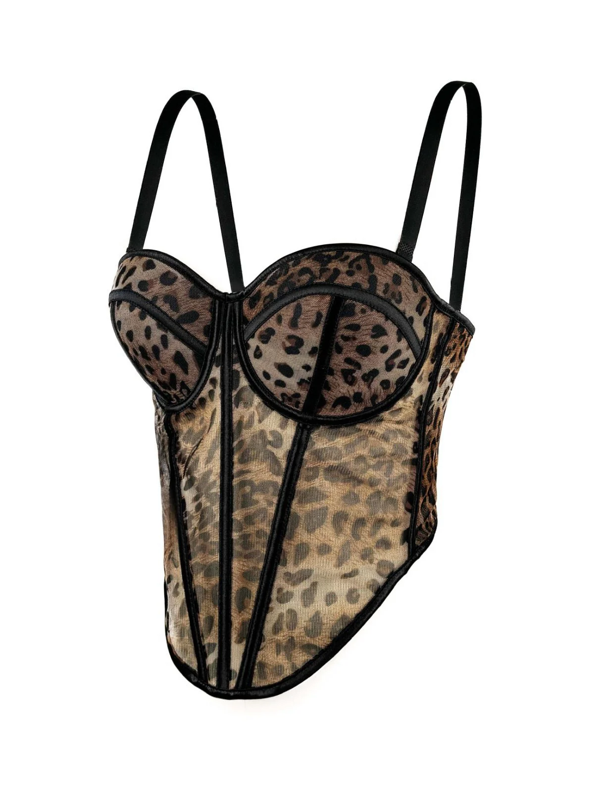 1980s Leopard Print Spaghetti Strap Herringbone Corset - Image 2